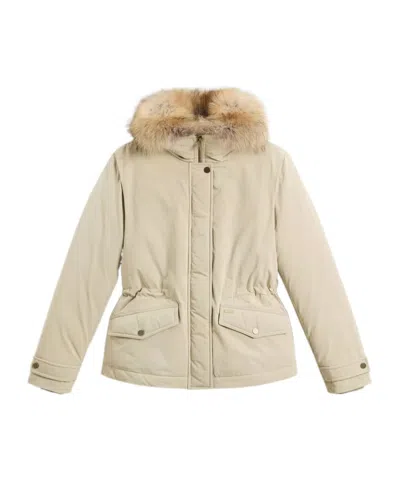Woolrich Insulated Jackets Featuring Fur Trim In Neutral