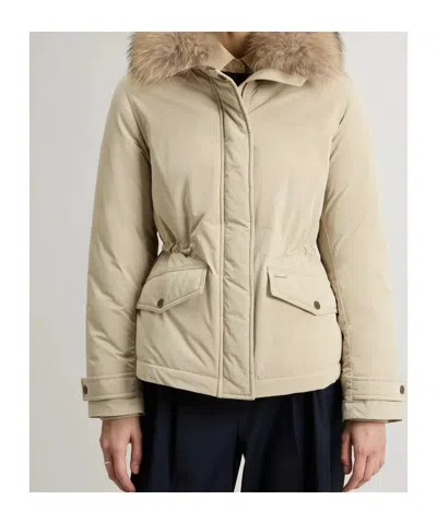 Woolrich Insulated Jackets Featuring Fur Trim In Neutral