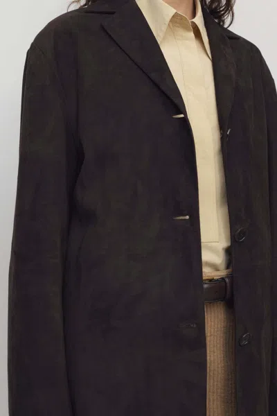 The Row Fabian Suede Single-breasted Jacket In Brown