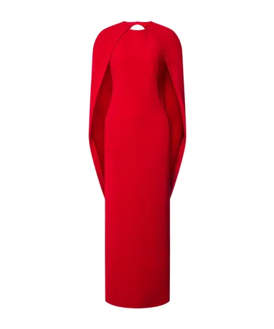 Alberta Ferretti Women Red Long Dress With Hooded Sleeves And Cut Out On The Back In Fabric Woman