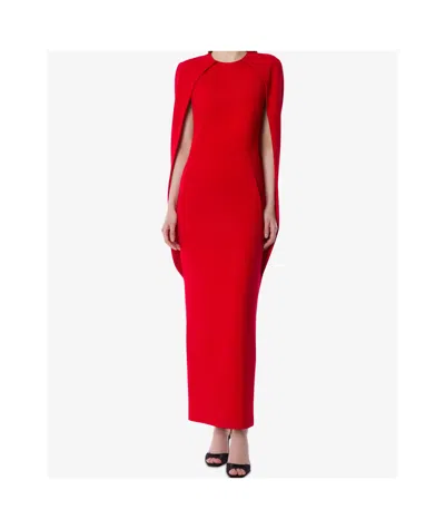Alberta Ferretti Women Red Long Dress With Hooded Sleeves And Cut Out On The Back In Fabric Woman