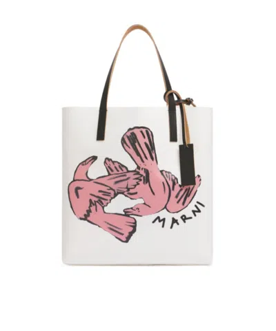 Marni Shoulder Bag With Contrast Stitching And Graphic Print