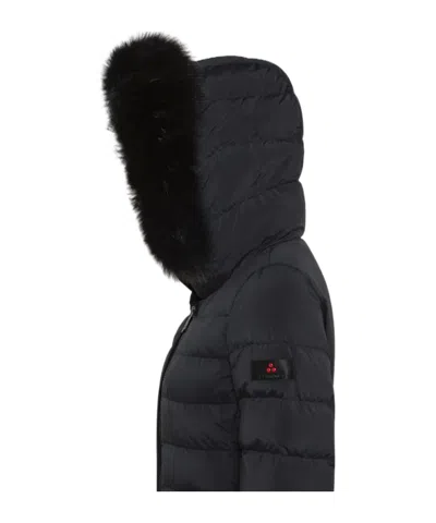 Peuterey Long Down Jacket With High Collar And Fur In Blue