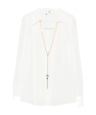 Elisabetta Franchi Chic Long Sleeve Sheer Top With Chain In Gray