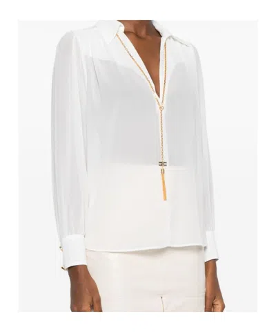 Elisabetta Franchi Chic Long Sleeve Sheer Top With Chain In Gray