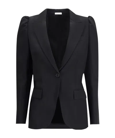 Alexander Mcqueen Tailored Jacket With Notched Lapels And Padded Shoulders In Black