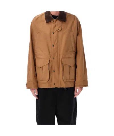 Junya Watanabe Cotton Canvas Jacket With Wool Back Insert And Corduroy Collar In Brown