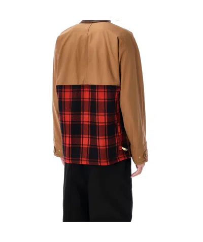 Junya Watanabe Cotton Canvas Jacket With Wool Back Insert And Corduroy Collar In Brown