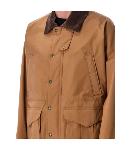Junya Watanabe Cotton Canvas Jacket With Wool Back Insert And Corduroy Collar In Brown