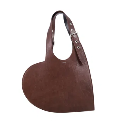 Coperni Heart Shaped Tote Bag With Adjustable Strap In Brown