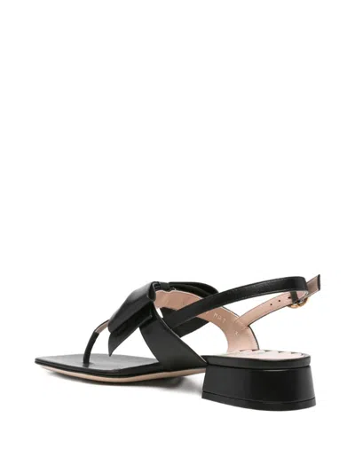 Valentino Bowow Leather Thong Sandals In Black