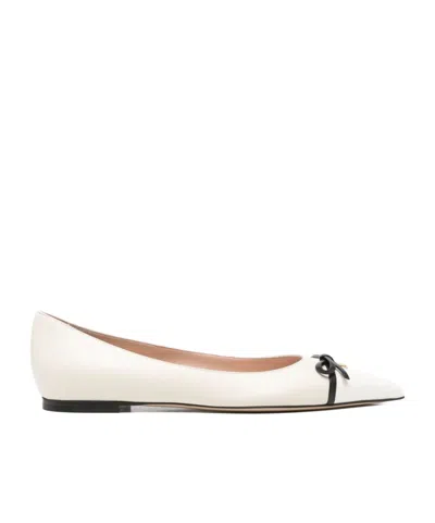 Valentino Vlogo Leather Ballerina Flat In White