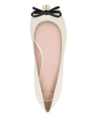 Valentino Vlogo Leather Ballerina Flat In White