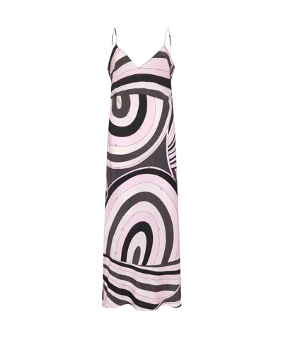 Pucci Long Dress With Abstract Print And Straps In Multi