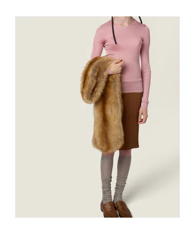 Miu Miu Diagonal Rib Silk Skirt In Brown