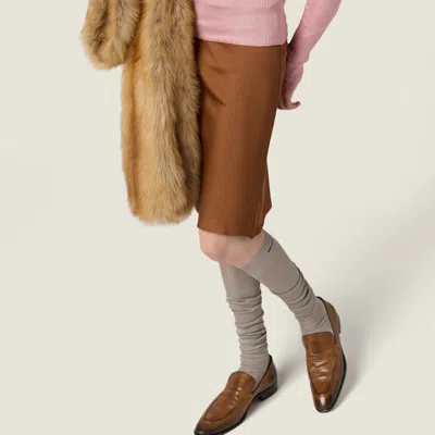 Miu Miu Diagonal Rib Silk Skirt In Brown