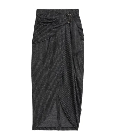 Isabel Marant Womens Anthracite Atrium Reilly Pinstripe Wool-blend Midi Skirt In Gray