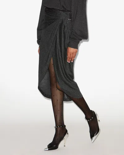 Isabel Marant Womens Anthracite Atrium Reilly Pinstripe Wool-blend Midi Skirt In Gray