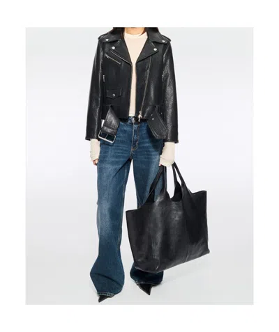 Stand Studio Biker Jacket With Belted Waist And Epaulettes In Black