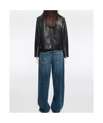 Stand Studio Biker Jacket With Belted Waist And Epaulettes In Black