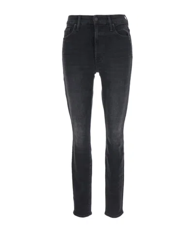 Mother Black Jeans With High Waist And Logo Embroidery On The Rear In Denim Woman In Black