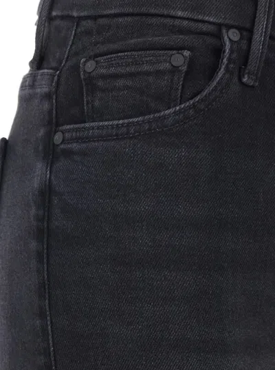 Mother Black Jeans With High Waist And Logo Embroidery On The Rear In Denim Woman In Black