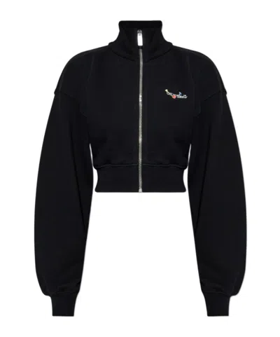 Off-white Floral Print Cropped Sweatshirt With High Collar In Black