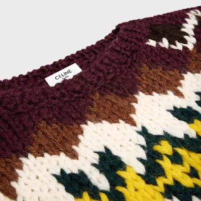 Celine Crewneck Sweater In Fair Isle Wool In Brown