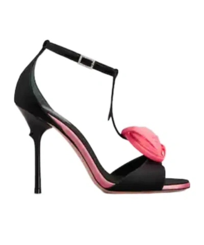 Roger Vivier Rose Vivier Satin T-strap Sandal In Black