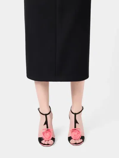 Roger Vivier Rose Vivier Satin T-strap Sandal In Black