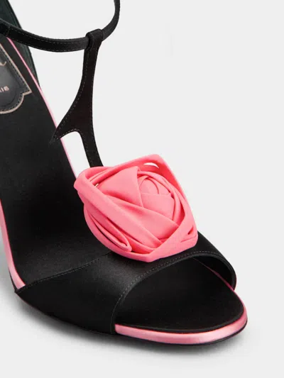 Roger Vivier Rose Vivier Satin T-strap Sandal In Black
