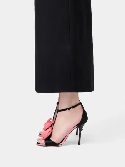 Roger Vivier Rose Vivier Satin T-strap Sandal In Black