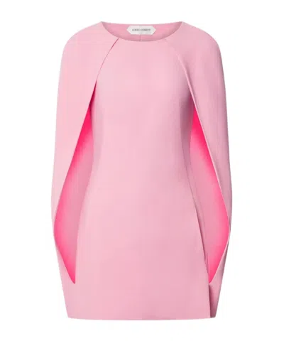 Alberta Ferretti Pink Crew Neck Dress With Cap Sleeves And Draped Shoulders In Fabric Woman In Pink