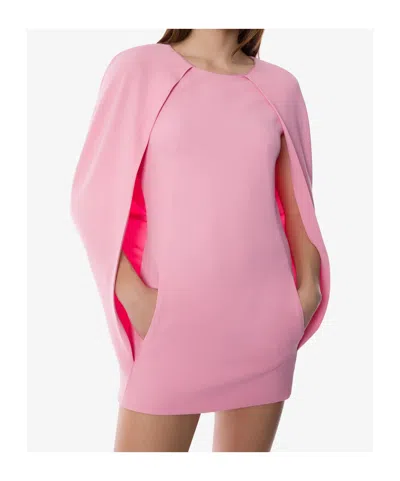 Alberta Ferretti Pink Crew Neck Dress With Cap Sleeves And Draped Shoulders In Fabric Woman In Pink