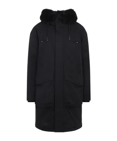 Moose Knuckles Feather Down Insulated Black Parka With Plush Fur-lined Hood In Black