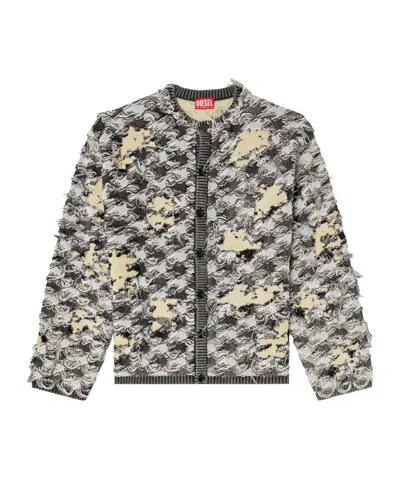 Diesel Cardigan In Devoré Houndstooth Jacquard In Gray