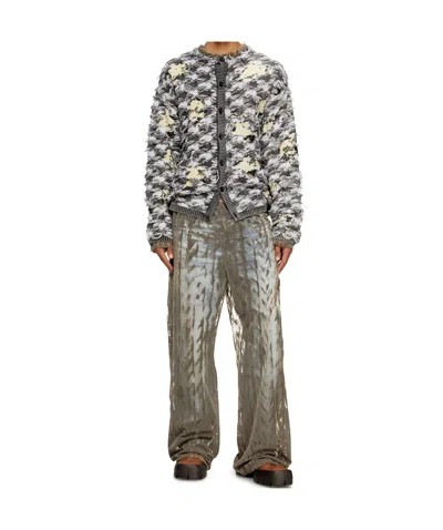 Diesel Cardigan In Devoré Houndstooth Jacquard In Gray