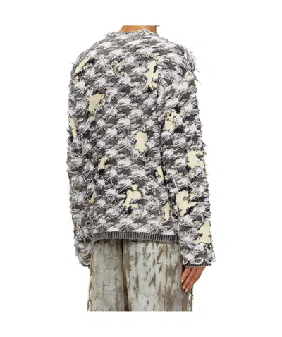 Diesel Cardigan In Devoré Houndstooth Jacquard In Gray