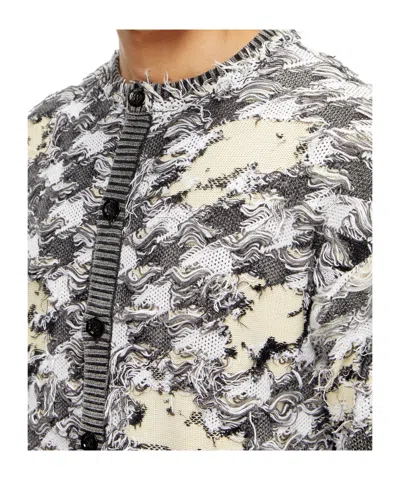Diesel Cardigan In Devoré Houndstooth Jacquard In Gray