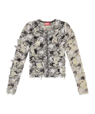 Diesel Cardigan In Devoré Houndstooth Jacquard In Neutral