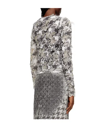 Diesel Cardigan In Devoré Houndstooth Jacquard In Neutral