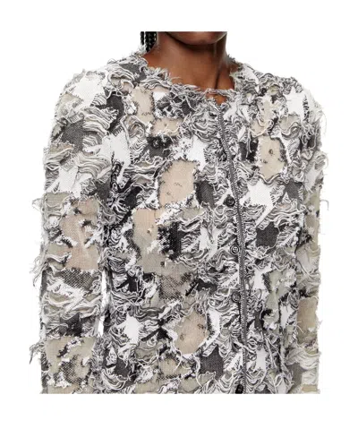 Diesel Cardigan In Devoré Houndstooth Jacquard In Neutral