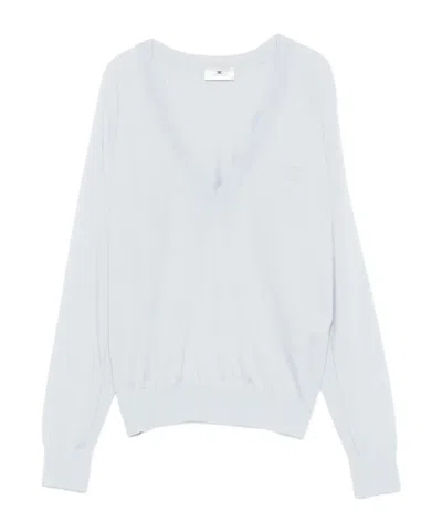 Elisabetta Franchi Wool Blend Tricot V-neck Sweater In White