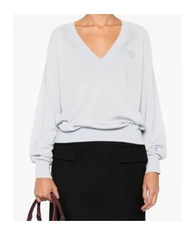 Elisabetta Franchi Wool Blend Tricot V-neck Sweater In White