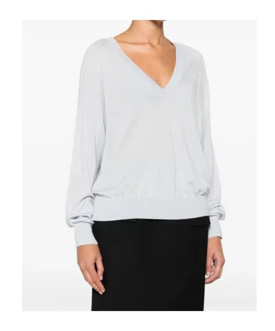 Elisabetta Franchi Wool Blend Tricot V-neck Sweater In White