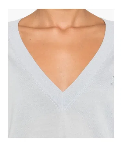 Elisabetta Franchi Wool Blend Tricot V-neck Sweater In White