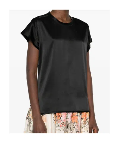 Pinko Satin Short Sleeve Round Neck Top In Black
