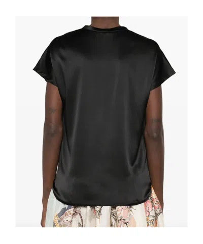 Pinko Satin Short Sleeve Round Neck Top In Black