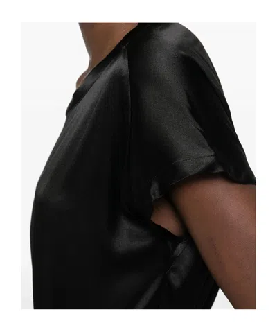 Pinko Satin Short Sleeve Round Neck Top In Black