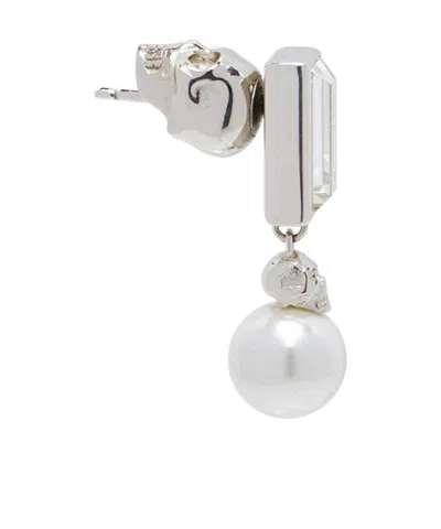 Alexander Mcqueen Men's Skull  Pearl Earring In Palladium In Metallic